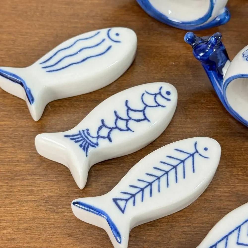 Snail Napkin Rings and Fish Knife Rests Set of 6 each Blue White New in Box